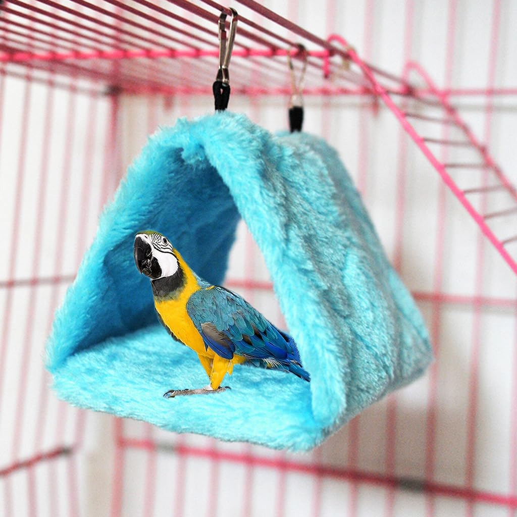 Qpets Winter Birds Nest for Parakeet and Cockatoo featuring Plush Hammock Hideaway 24×15×18 cm Blue