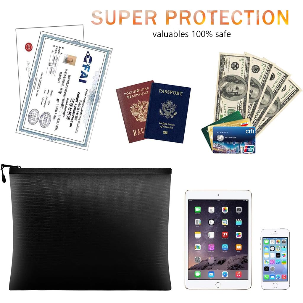 Climberty Fireproof Pouch 9.4x13.8 in for Document Protection with Heat and Water Resistance | Zipper Closure
