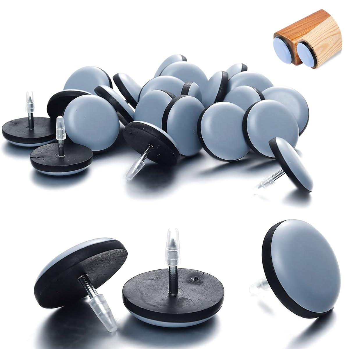 HASTHIP Furniture Pads for Chair Legs 20 pcs with PTFE Nail On Glides 25 mm | Floor Protector for Wooden and Carpeted Surfaces