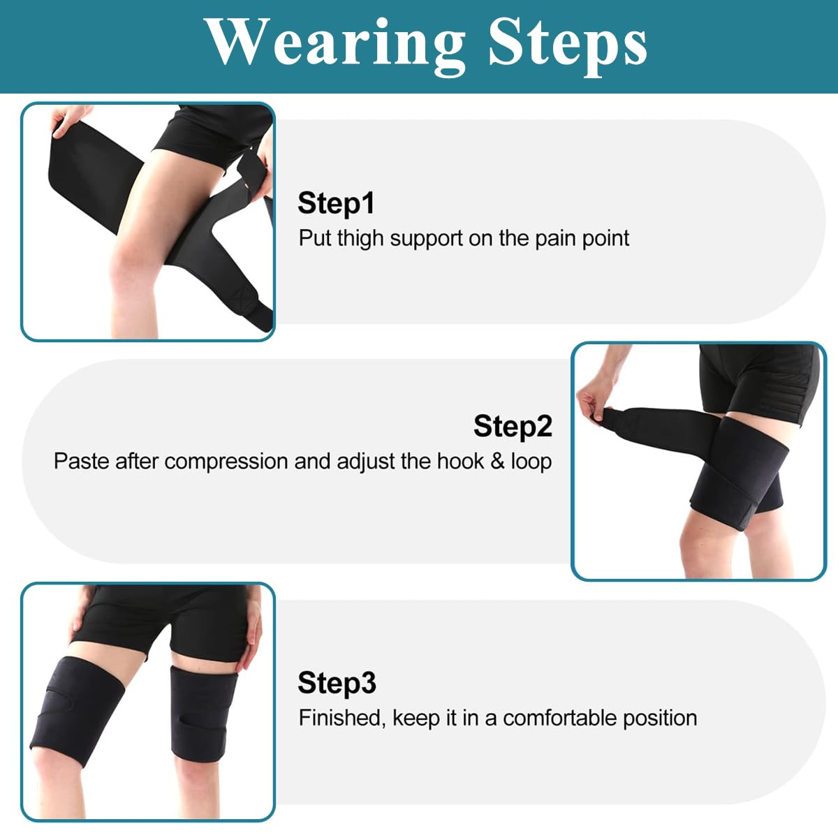 HANNEA Adjustable Thigh Brace Support for Sports Recovery with 64x18cm Fit | Breathable Neoprene Wrap