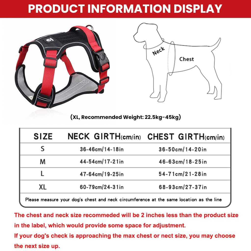 SANNIDHI Red No Pull Dog Harness for Easy Control with 2 Metal Leash Buckles and Reflective Strips
