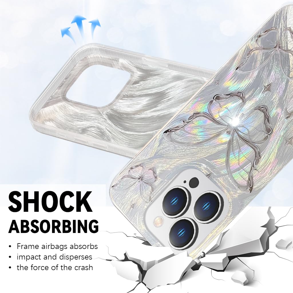 ZORBES Case for iPhone 16 Pro Max with Glittering Silver Butterfly Design | Soft Slim Shockproof TPU Cover for Women Girls 2PCS