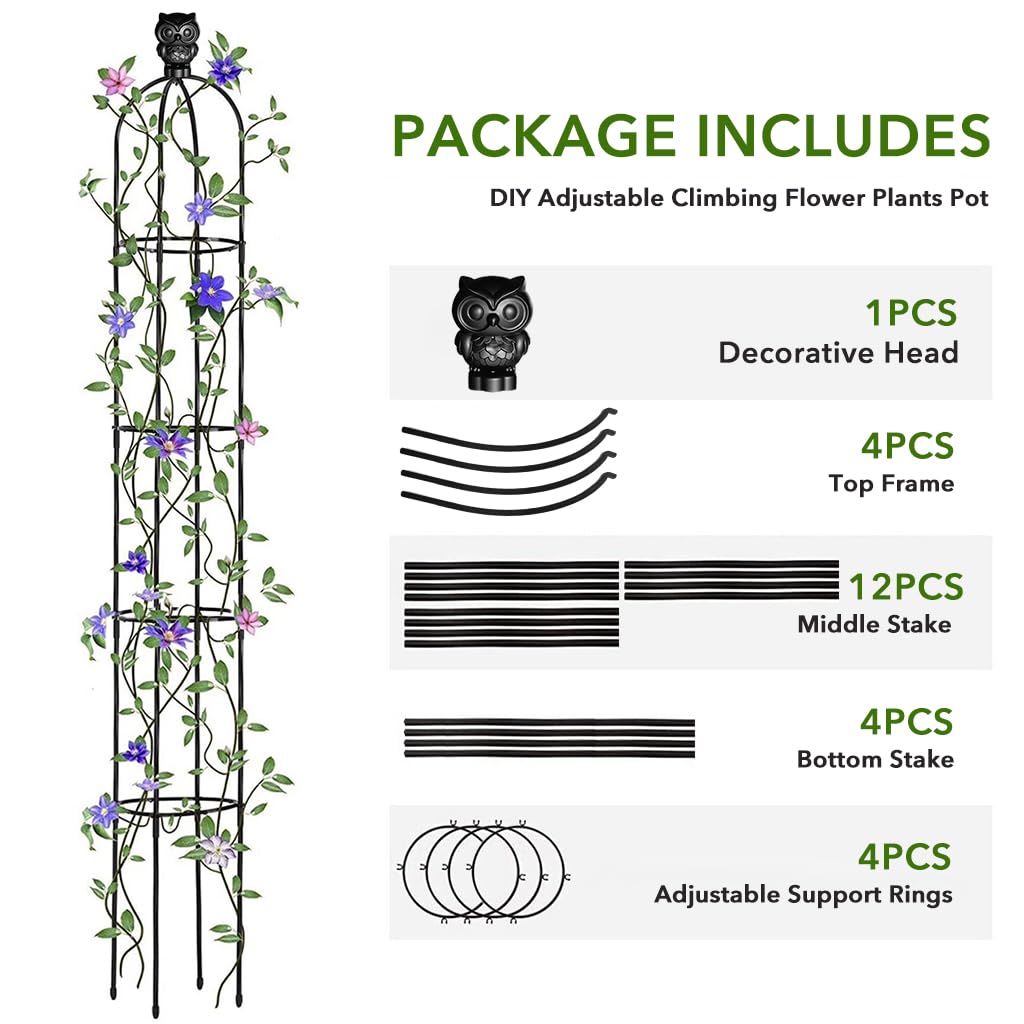 HASTHIP Climbing Trellis for Garden Plants with 145cm Obelisk Structure and Owl Topper | Decorative Support for Flowers and Ivy