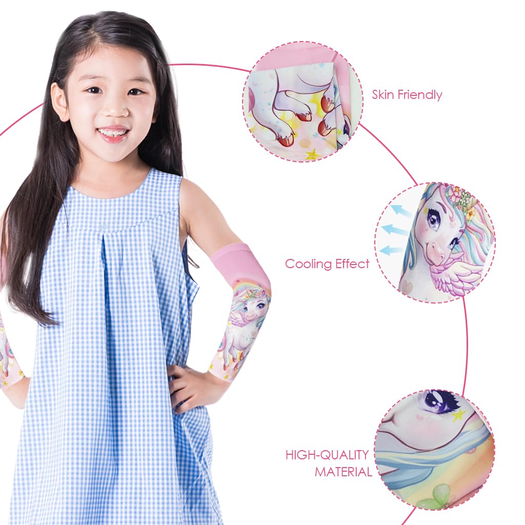 SNOWIE SOFT Arm Sleeve for Kids 13.3 in with UV Protection and Breathable Polyester | Rainbow Unicorn Print for Outdoor Activities