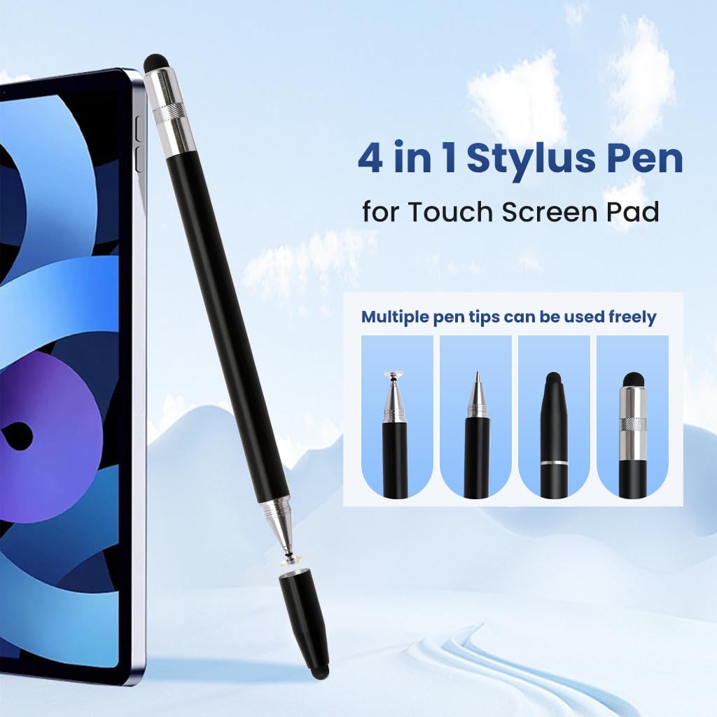 ZORBES Stylus Pen for Touch Screens with 4 Interchangeable Tips and Aluminum Body | Universal for iOS and Android
