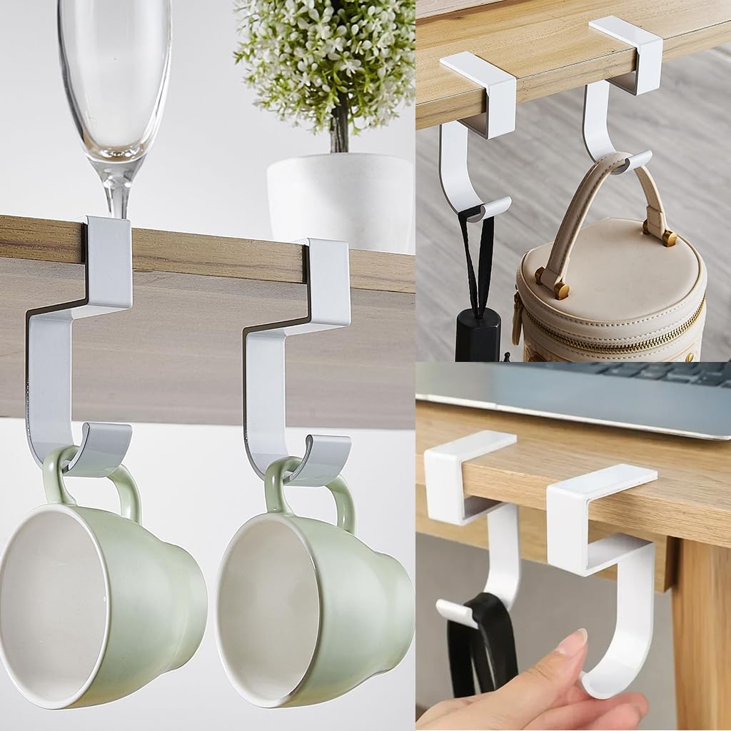 Serplex Desk Hook for Underdesk Storage with Long Insert Clip | 6PCS Aluminum Alloy 10Kg Capacity