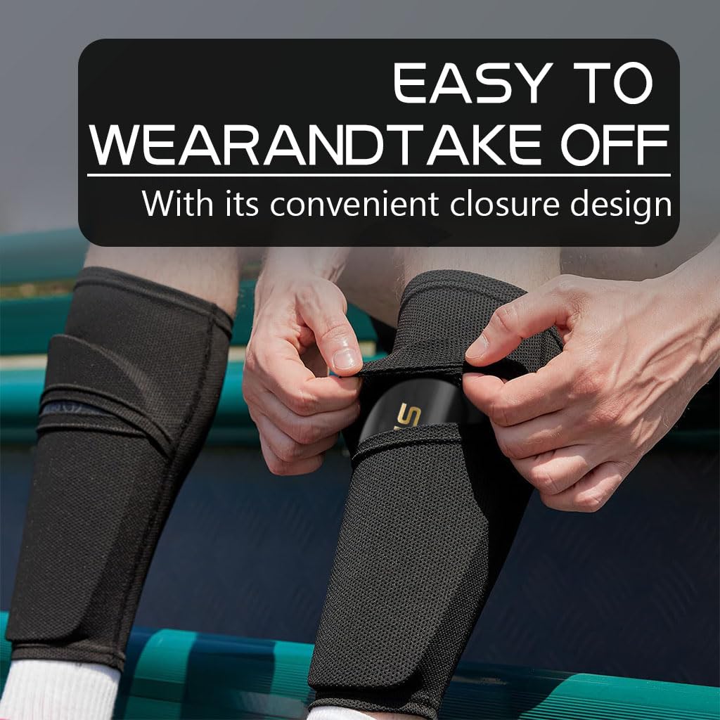 Proberos Football Shin Guards Set for Kids with EVA Cushioning and Breathable Sleeves | Soccer Rugby Hockey Use