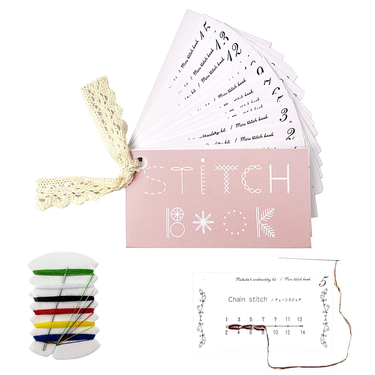 PATPAT Embroidery Stitch Guide Brochure for Beginners with Needles and Threads | Portable DIY Sewing Practice Book