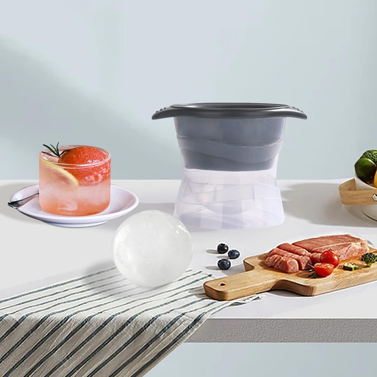 Supvox Ice Ball Maker Mold for Whiskey and Beverages with 4pcs Set featuring Pop-up Silicone Design