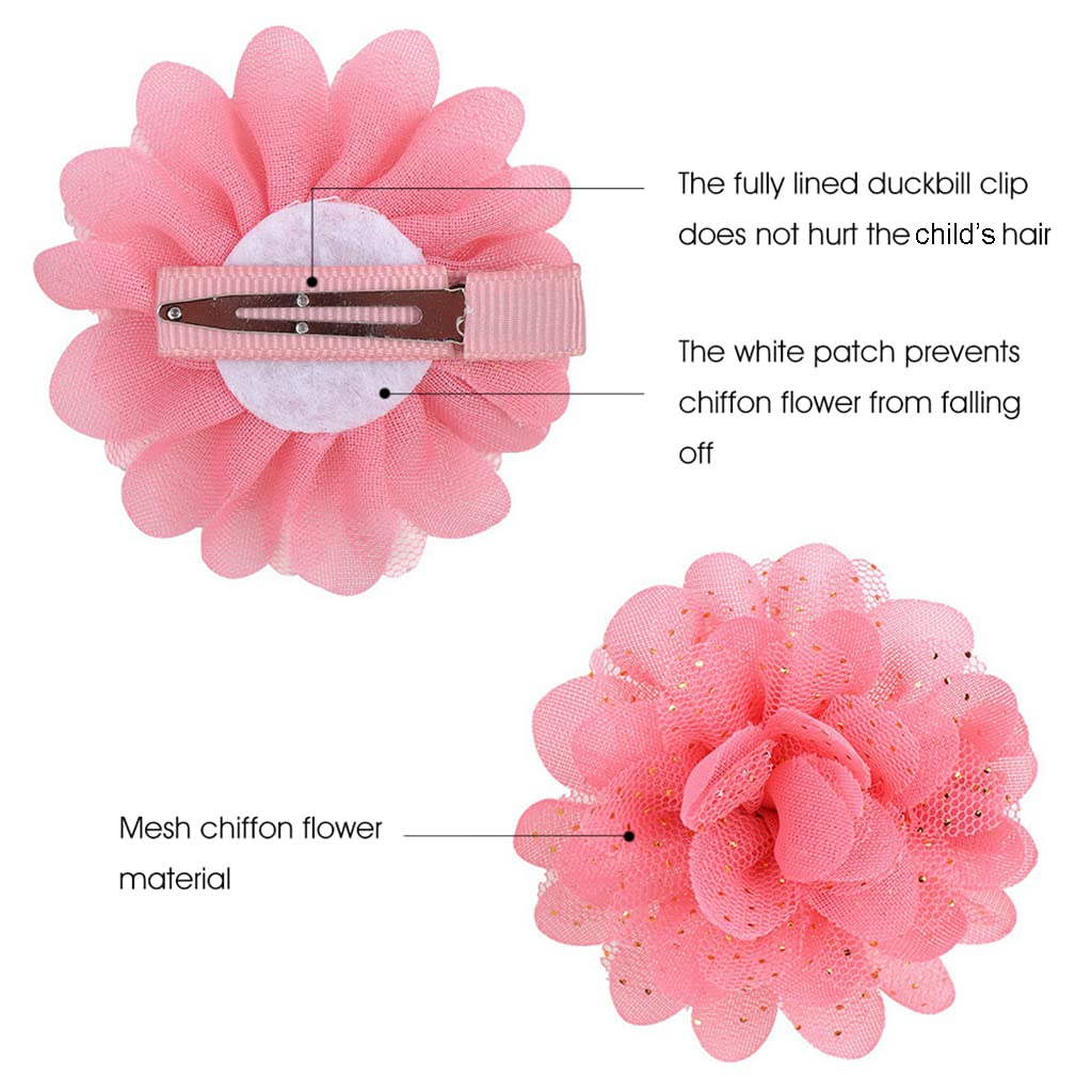 PALAY 15pcs Hair Bows Clips for Girls Cute Chiffon Flower Hair Clips Kit Gold Sequins Hair Barrettes Hair Accessories for Baby Girls Infants Toddlers Teens