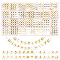 SANNIDHI® 1400pcs Alphabet Beads for Bracelets Jewellery Making Kit 28 Style Gold A-Z Acrylic Letters Round Letter Beads with Smile Face & Heart Beads for Friendship Bracelet Necklace DIY