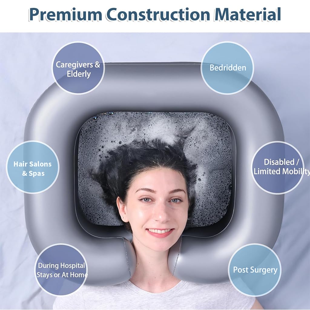 PALAY Inflatable Washing Hair Basin, Portable Hair Washing Tray for Elderly, Disabled, Pregnant, Injured, Bedridden and Handicap, Hair Washing Sink with Drain Tube Use, Pink