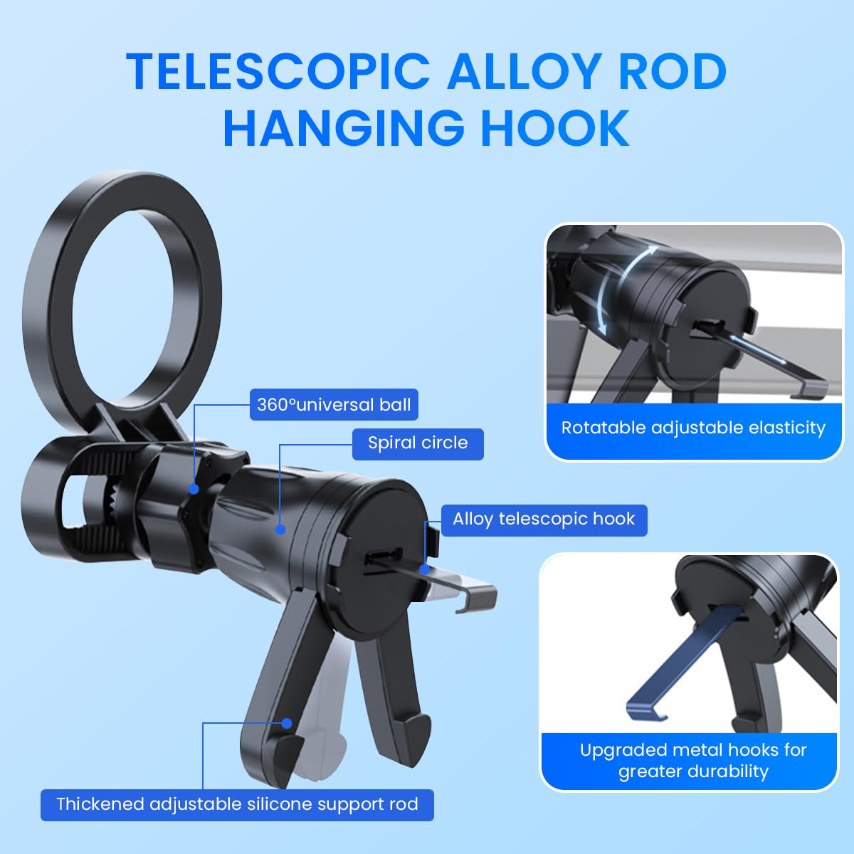 STHIRA Magnetic Phone Holder for Car Air Vent with 360° Rotation and Telescopic Alloy Hook