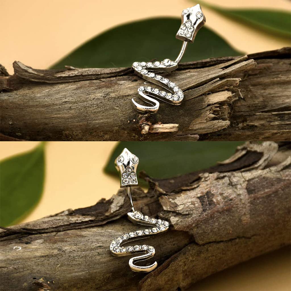 MAYCREATE Snake Belly Button Rings for Women with CZ Crystal Snake Design 14g Silver Jewelry