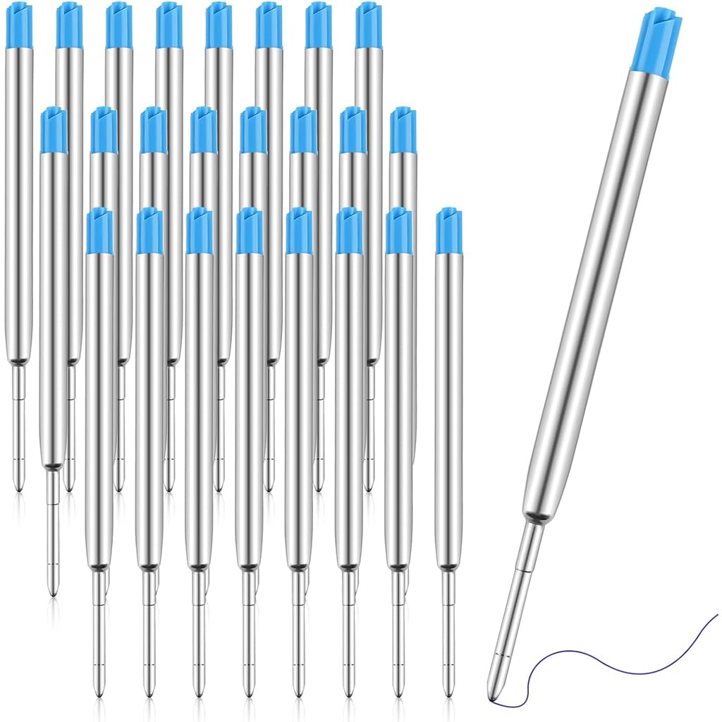 Climberty Ball Pen Refills for Office and School Writing, 24 Pack 1.0mm Blue Ink | Metal Tube