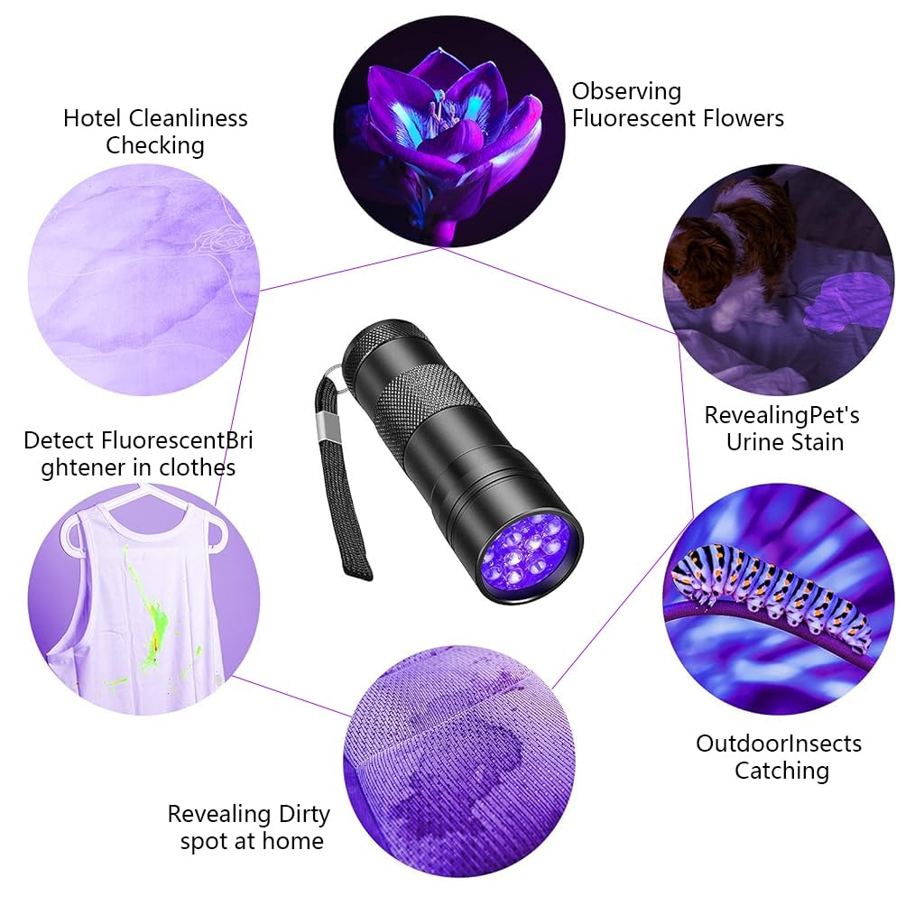 Optifit UV Flashlight for Pet Stain and Leak Detection with 12 LED 395nm Light | Aluminum Alloy Waterproof Design