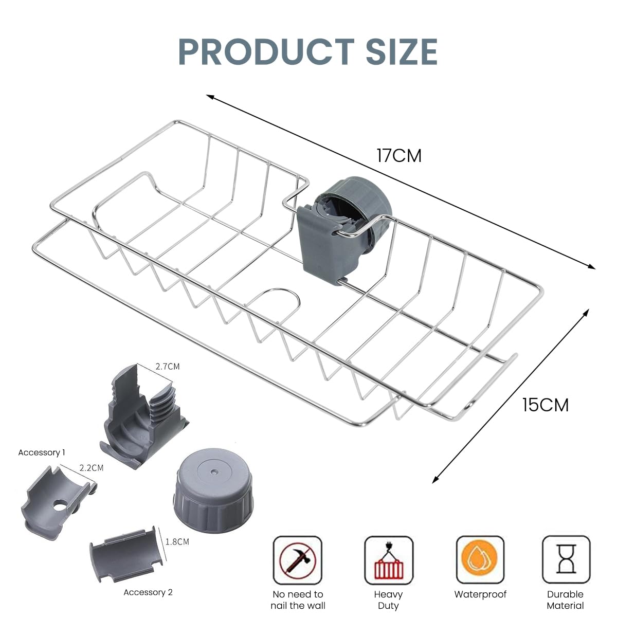 Supvox Kitchen Sink Caddy Organizer for Faucet Storage with Detachable Rack 15x17cm Stainless Steel | Space-Saving Drain Basket