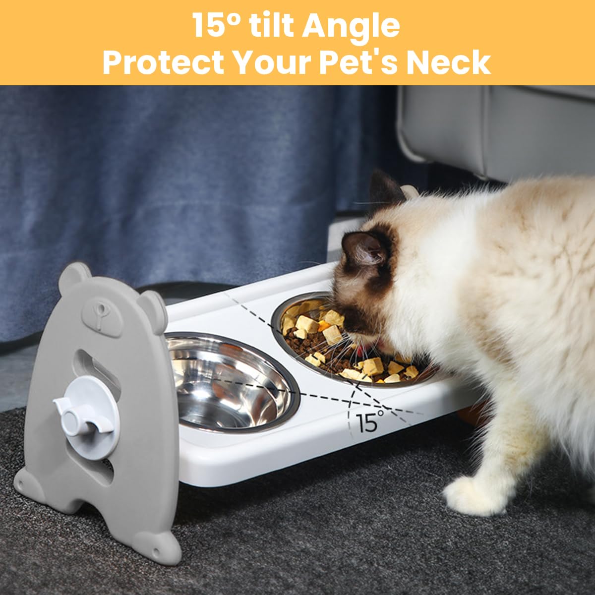Qpets Dog Food Bowl for Dogs and Cats with Adjustable Height and Detachable Stainless Steel Design