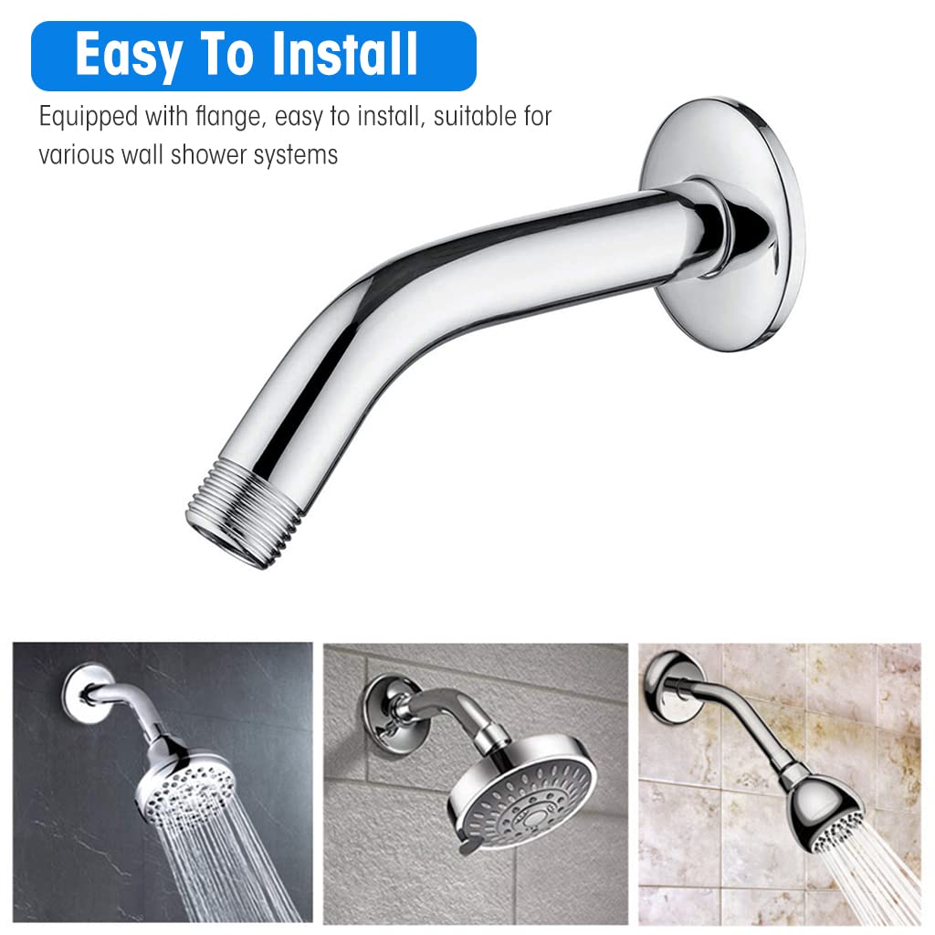 HASTHIP® Chrome Shower Arm, Wall Mounted 6 Inch Extension Shower Head Arm, Shower Arm and Flange