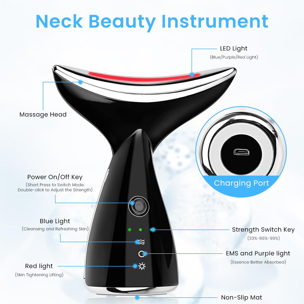 HANNEA EMS Beauty Machine for Neck and Face with 3 Light Modes and 500mAh Rechargeable Battery