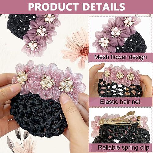 MAYCREATE® Hair Bun Accessories for Women, Flower Hair Snood Net, Stylish Pearl Mesh Bun Maker for Hair, Hair Bun Cover Hairnet for Daily, Work, Dancer 3 PCS