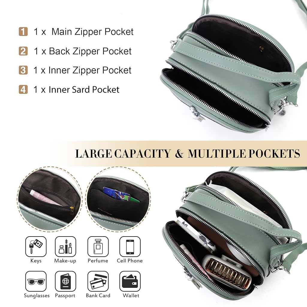 Zibuyu Hand Bag for Women featuring Double Layer Round Design 19x8x17 cm in Mint Green | Detachable Crossbody Strap