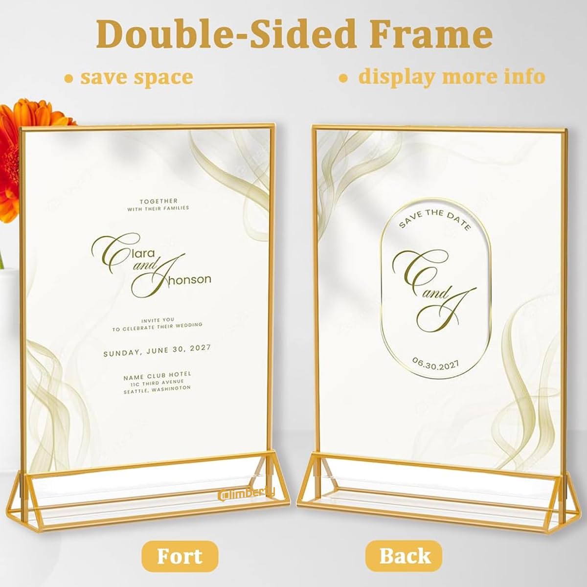 Climberty Acrylic Gold Sign Holder for Restaurant Menus and Office Displays | 4 Pack A4 Double Sided Clear Stand