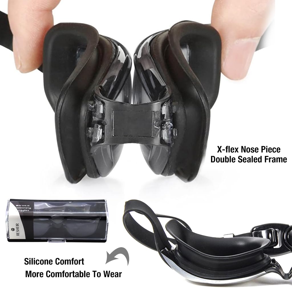 Optifit Adult Swim Goggles for Men and Women with Ear Plugs featuring Anti Fog Lens | Black