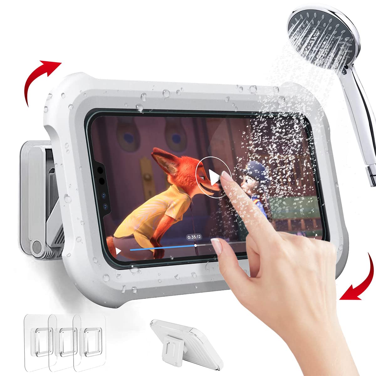 ZORBES Shower Phone Holder Waterproof, Anti-Fog Universal Phone Stand Case with HD Touch Screen and 480¡ãRotation Design, Bathroom Wall Mount Waterproof Pouch for iPhone 14 13 12 11 Pro Max XS XR