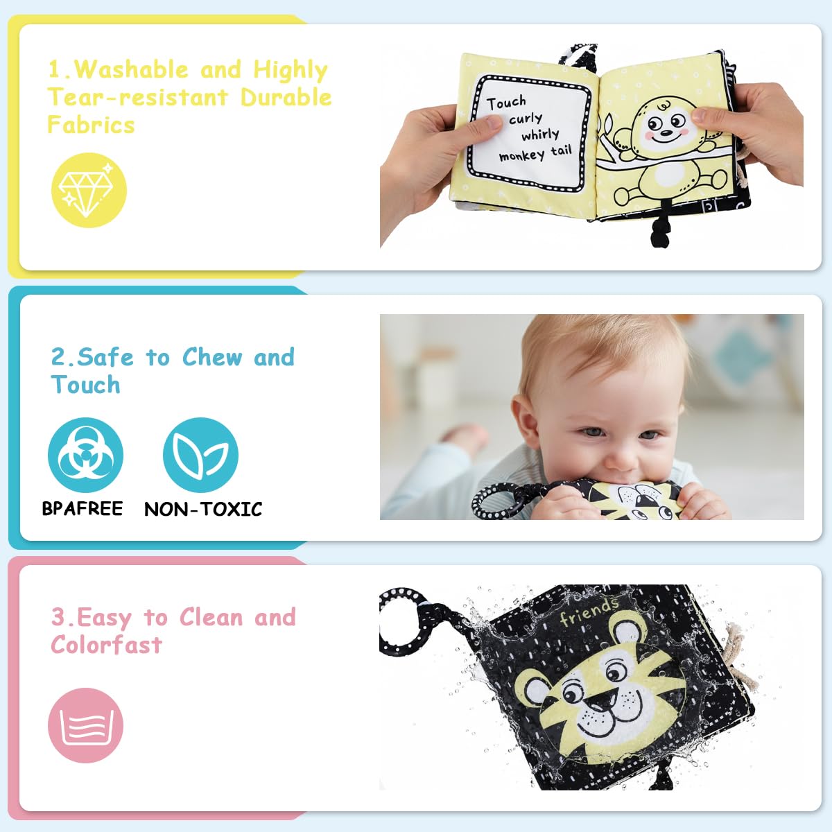 SNOWIE SOFT Cartoon Baby Cloth Book with 5 Pages and Built in Squeaky Toy | Interactive Learning Fabric Storybook