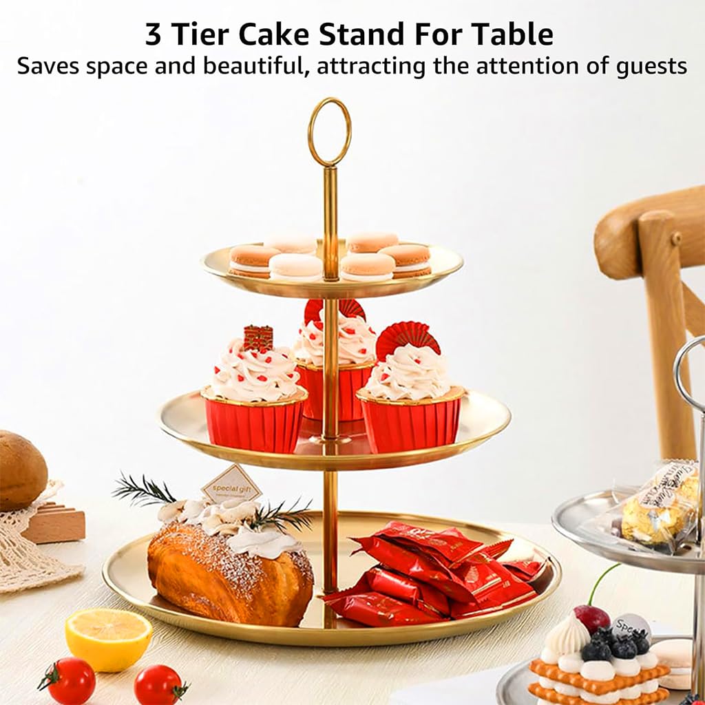 HASTHIP® 3 Tiered Gold Cupcake Stands, Metal Cupcake Tower Gold Tiered Dessert Stand Cup Cake Tier Stand, Serving Tray Cupcake Holder for Wedding, Birthday, Holiday Dessert Table Decoration