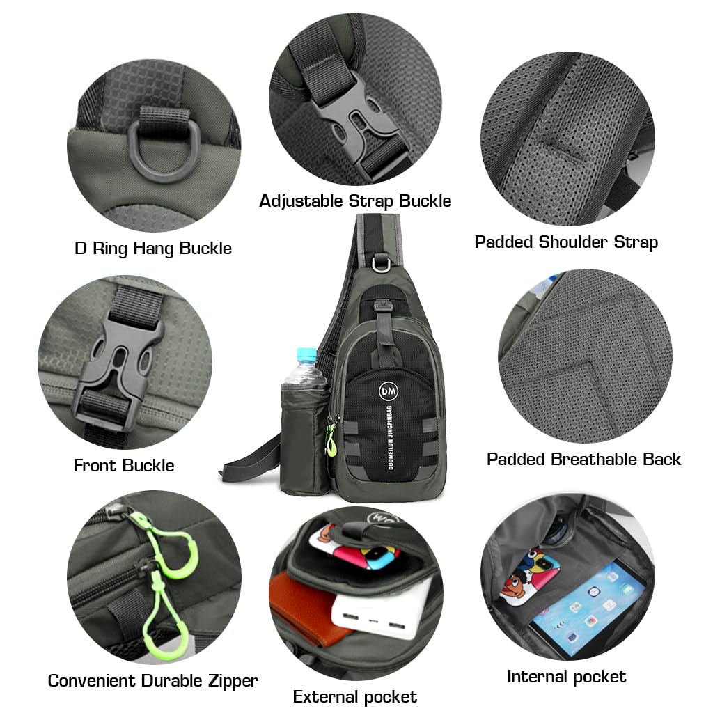 GUSTAVE Outdoor Sling Bag for Men with Dual Layer Design and Removable Bottle Pouch | Waterproof Nylon Chest Pack for Riding and Daily Use