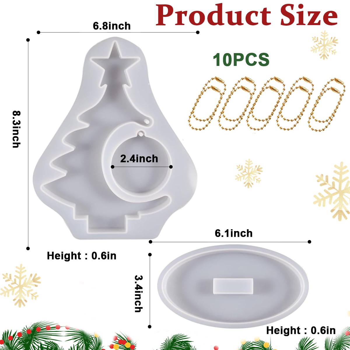 HASTHIP® Christmas Tree Resin Mold, DIY Christmas Tree Ornament with Round Hanging Photo Frame Mold & Base Large Christmas Tree Silicone Resin Mold, 8.3 * 6.8 Inches