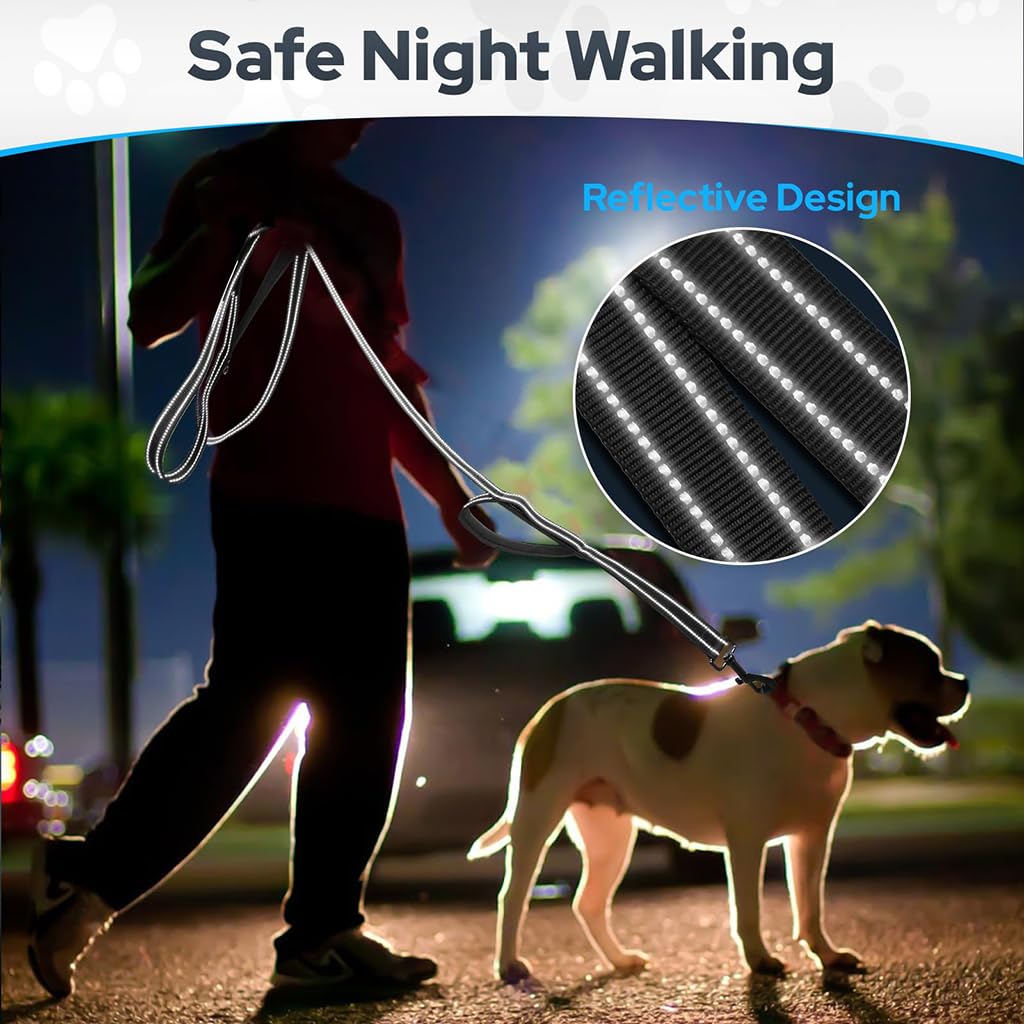 ZIBUYU Light Reflecting Dog Leash for Training and Walking with Dual Padded Handles 6 ft Black