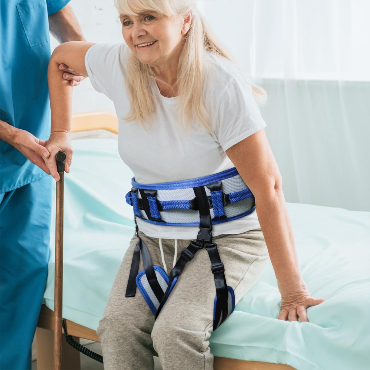 HANNEA Gait Belt for Patient Transfer with Detachable Leg Loops and Lifting Handles | Adjustable 75–140 cm Waist