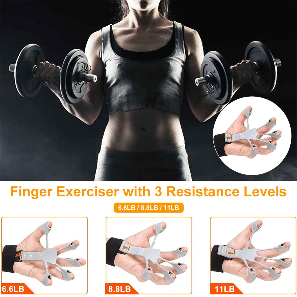 Proberos Finger Gripper Finger Exerciser with 3 Adjustable Resistance 6.6LB to 11LB | Silicone Wrist Fixing Trainer for Stress Relief and Hand Strength