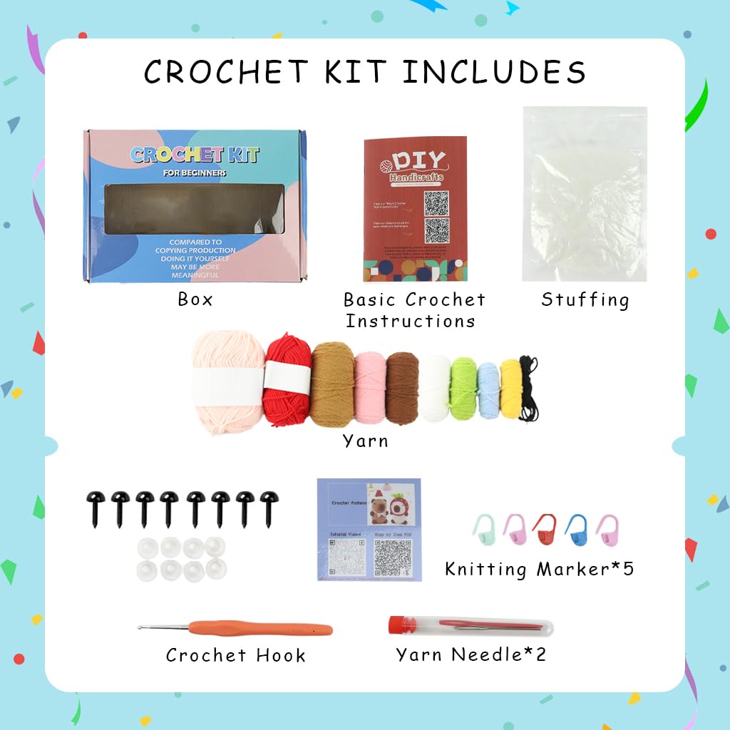 PATPAT DIY Capybara Crochet Kit for Beginners with Hooks and Colored Yarns Set of 2 | Pink and Brown 4.72 in Stuffed Toys Gift Craft