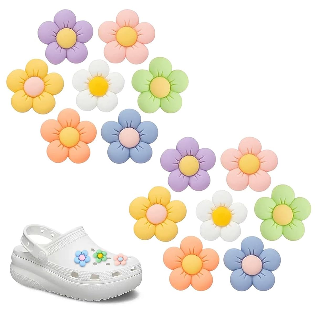 HASTHIP® Resin Flowers Shoes Charms for Croc Clog Slides Sandals Decoration, Cute Flower Designer Shoe Charms for Adults Teens Kids DIY Shoe Decoration Charms with Buttons Party Gift