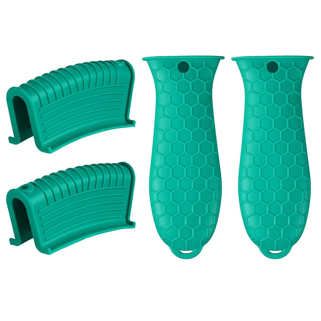 ZIBUYU Silicone Handle Grips for Cast Iron Tawa with Non Slip Ribbed Design 4 Pcs Set | Heat Resistant up to 480°F Green