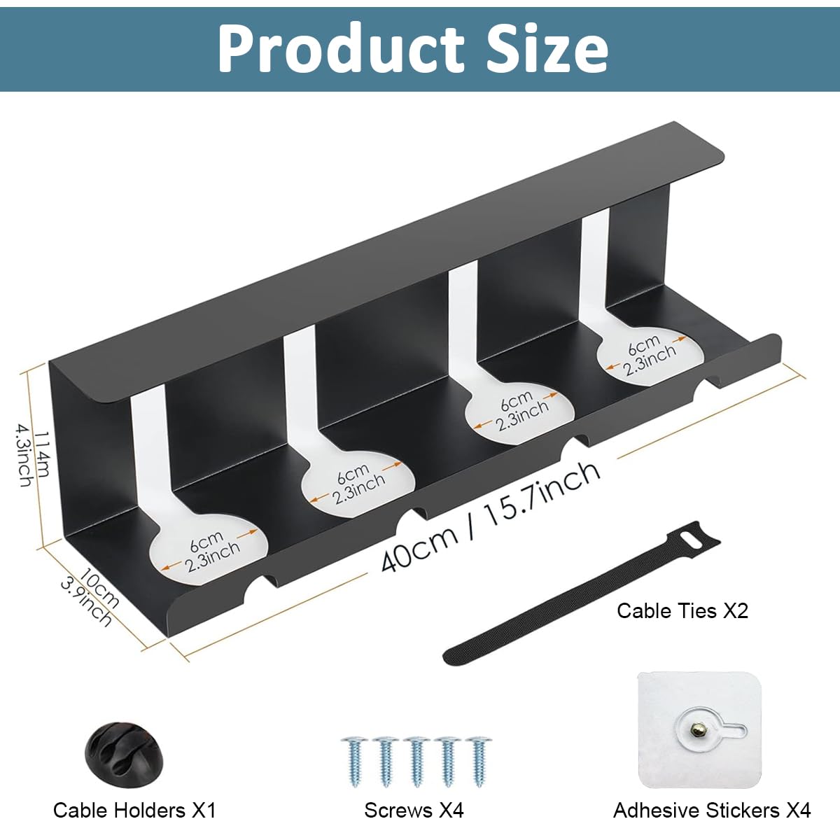 Serplex® Under Desk Cable Organizer Desktop Power Extender Organizer Tray No Drill Home Office Tangle Free Under Desk Power Cord Organizer for Outlet Extension, Power Cords, 15.75''x3.94''x4.72''