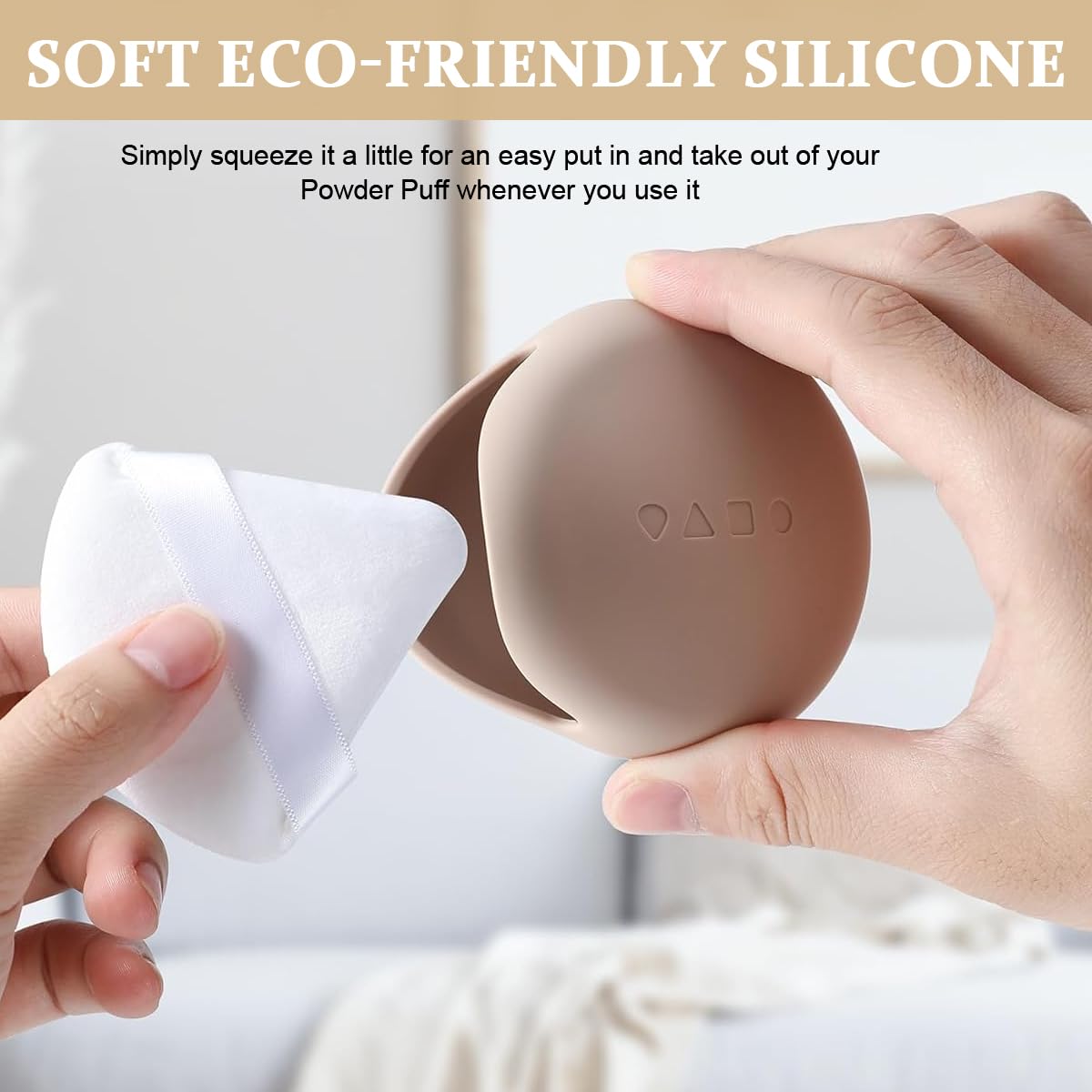MAYCREATE Makeup Sponge Holder for Travel with Double Side Breathable Design 58×58×75mm Silicone Case in Khaki