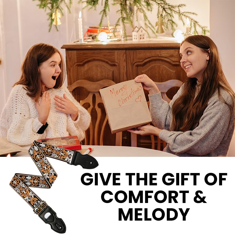 HASTHIP Guitar Strap for Acoustic, Electric and Bass Guitars with Pick Holder Slot and 85–140cm Adjustable Length | Jacquard Embroidered Cotton