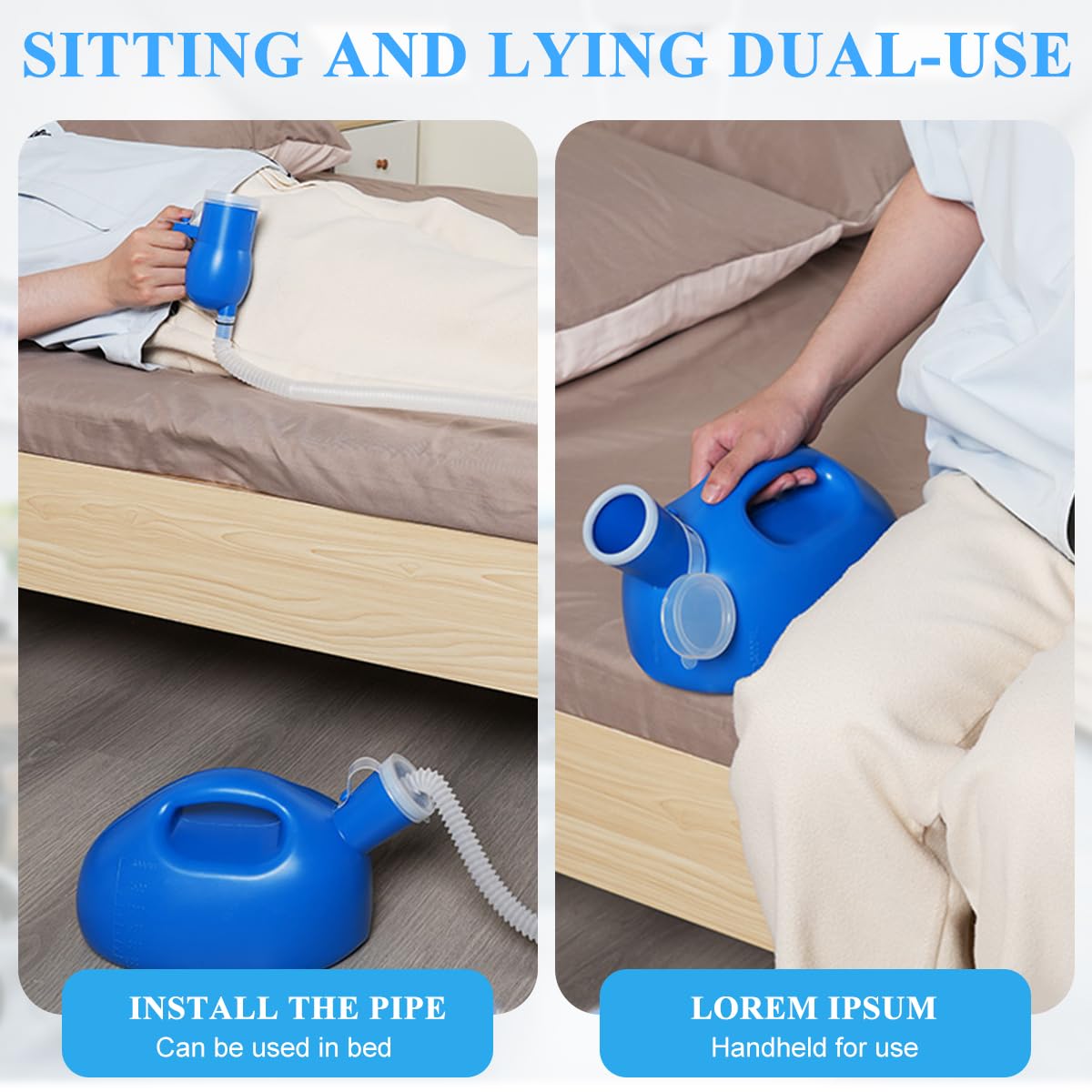 HANNEA Urine Collector for Men with 2000mL Capacity and Flexible Pipe | Spill Proof Portable Male Urinal