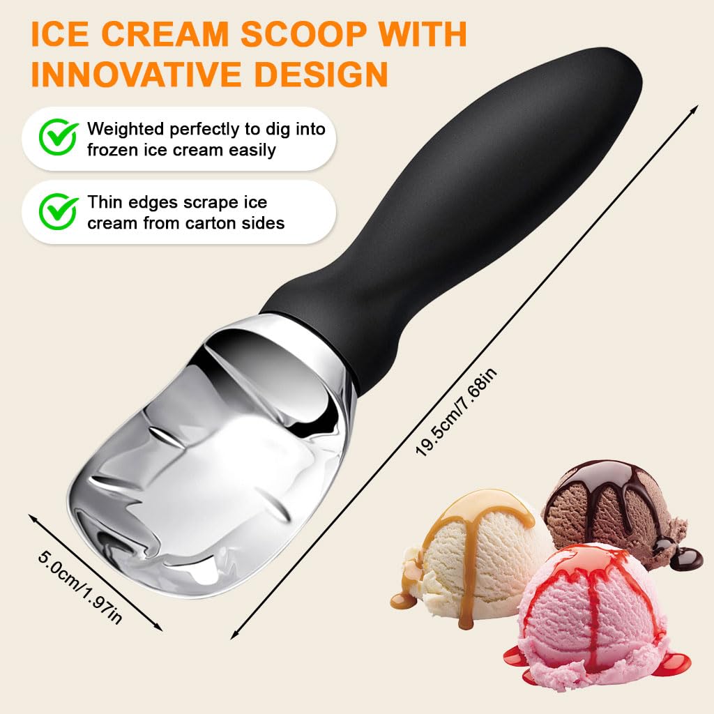 HASTHIP Ice Cream Scoop for Gelato and Cookie Dough with Anti Slip Handle | 3 PCS Stainless Steel