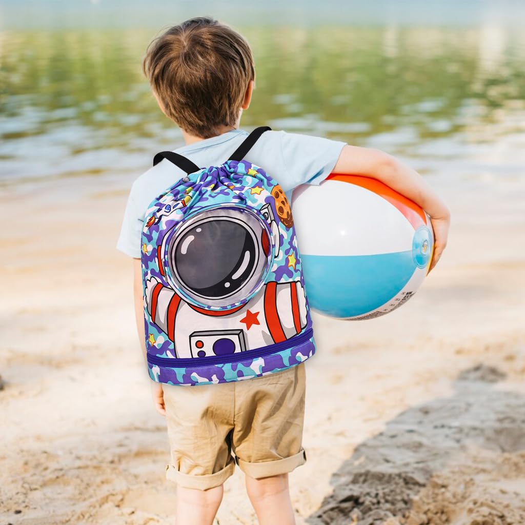 Proberos Swimming Bag for Kids 32.5x39cm with EVA Waterproof Pouch | Cartoon Print Backpack