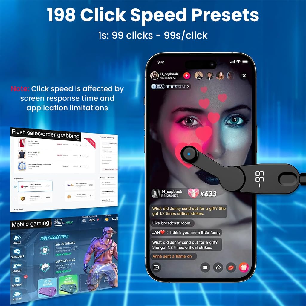 ZORBES USB Wired Auto Clicker for Phone and Tablet with 198 Speed Levels | Plug and Go Controller