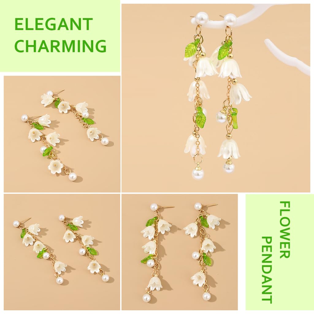 SANNIDHI Earrings for Women with White Lily of the Valley Pendant | Hypoallergenic 2PCS Set