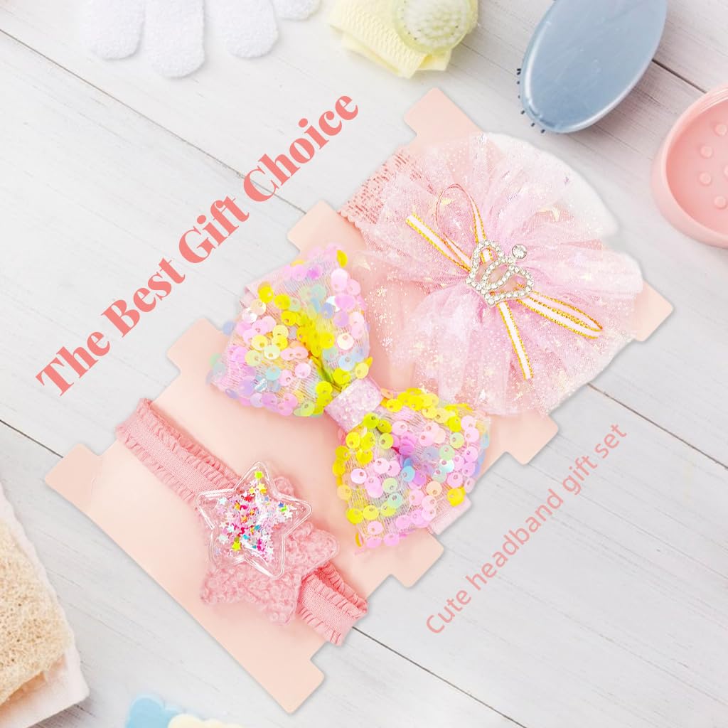 ZIBUYU Baby Girl Hairband Set for Newborn Photography with Lace Bows and Floral Designs | 3pcs Elastic Headbands
