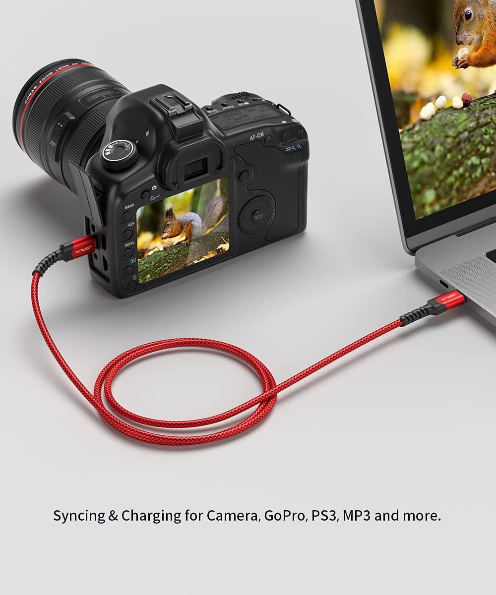 JSAUX Type C to Mini USB Cable for GoPro and Camera | 6.6 ft Nylon Braided with Gold Connectors