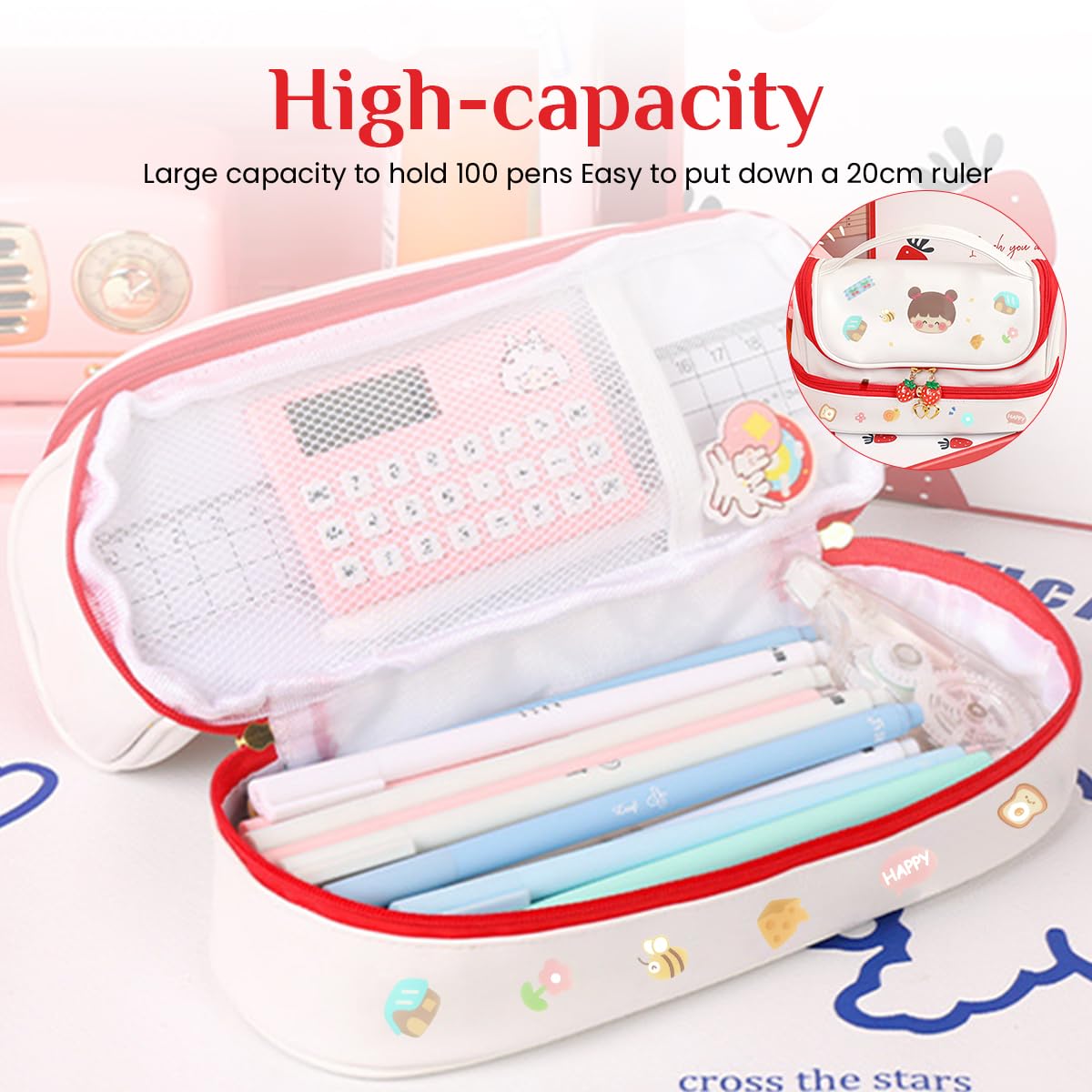 Climberty Pencil Pouch for Girls with Double Layer Design and Handle | 8.6×6.2×3.7 in Waterproof PU